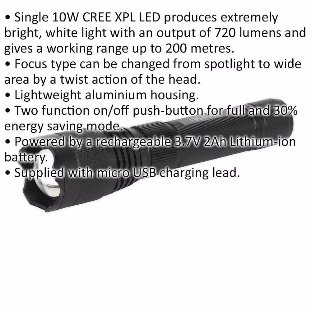 Loops Aluminium 10W LED Rechargeable Torch with Adjustable Focus in Black and Multicolour – 2