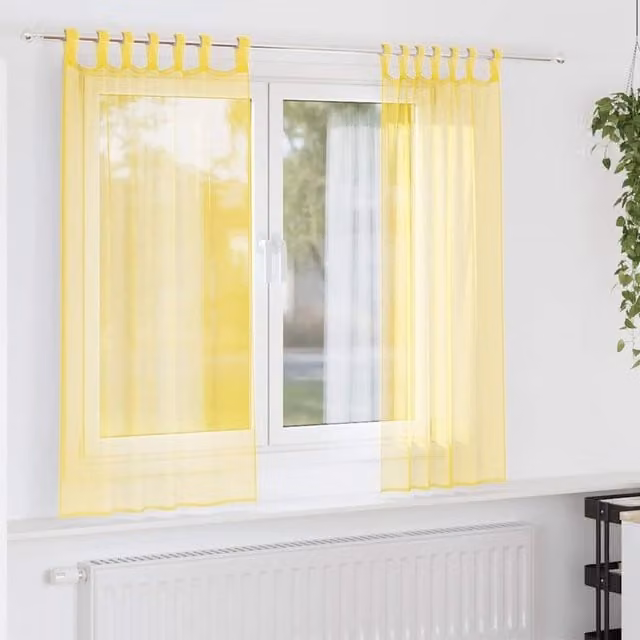 Berkfield Home Yellow Voile Fabric Panel Curtains with Tabs, 2 Pack, W: 140 cm, H: 140 cm