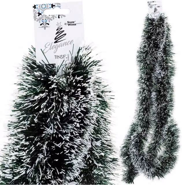 VFM e-Store Black and Green Snow Tipped Christmas Tinsel Decoration