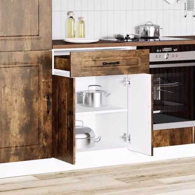 Berkfield Home Kalmar Kitchen Base Cabinet in Smoked Oak Brown, W/D/H: 60.0 x 46.0 x 81.5 cm