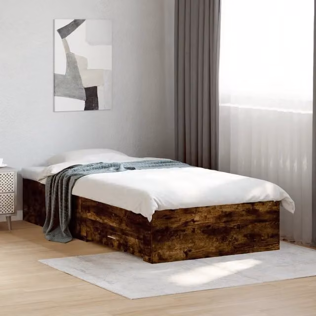 Berkfield Home Modern Bed Frame with Drawers in Smoked Oak Brown, W/D/H: 100 x 200 cm