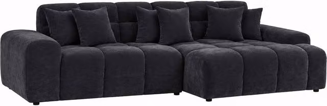 Furnishings For Less UK Jenson Black Right Hand Facing Plush Velvet Corner Sofa with Chaise and Scatter Cushions – 1