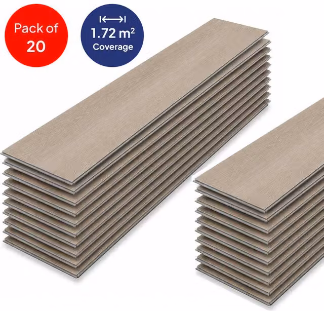 ENER-J SPC Herringbone Vinyl Flooring, Butternut Beige, 1.72 m2, Pack of 20 – 1