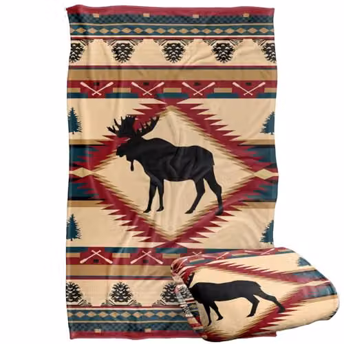 JQ Licensing Moose Lodge Silky Touch Super Soft Fleece Throw Blanket, Multicolour, W: 91 cm, D: 147 cm