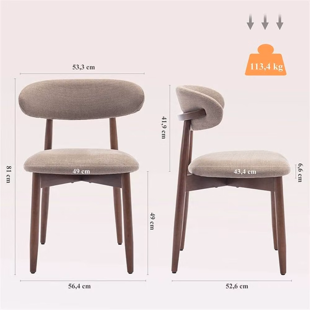 Nordara Set of 2 Grey Fabric Upholstered Solid Wood Dining Chairs with Curved Back – 2