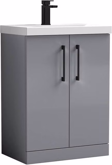 Balterley Modern Bathroom Vanity Unit with Basin and 2 Soft Close Doors, Satin Grey, Width: 60 cm – 1