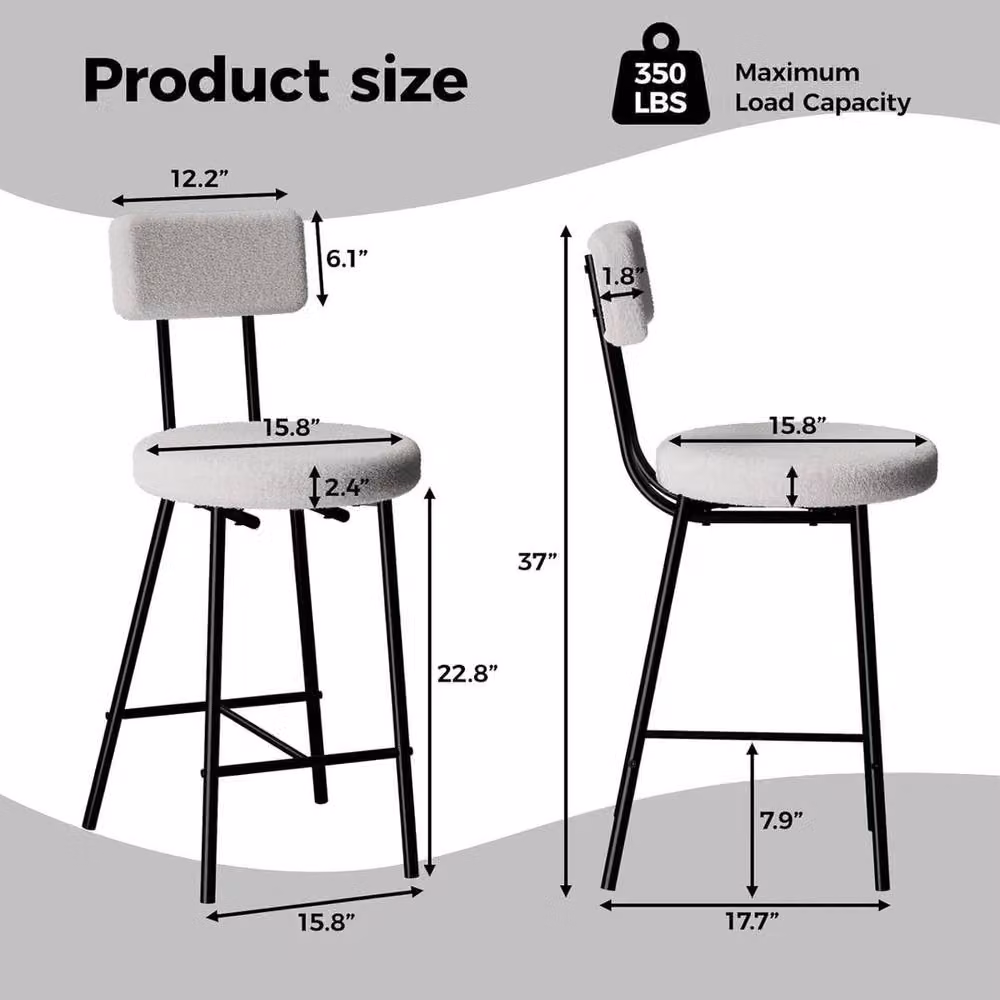 KORVIXA Set of 4 Off-White Bouclé Counter Height Bar Stools with Back and Metal Legs – 2