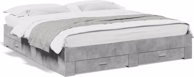 Berkfield Home Modern Bed Frame with Drawers in Concrete Grey, W/D/H: 200 x 200 x 32 cm