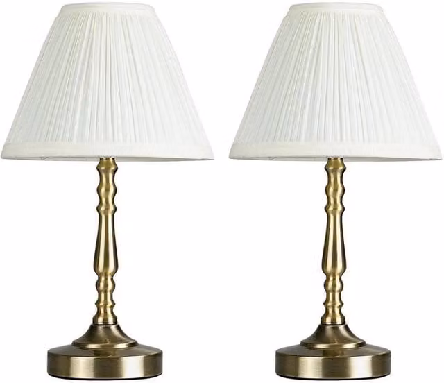 PAWNORA Set of 2 White and Gold Touch Table Lamps with LED Bulbs
