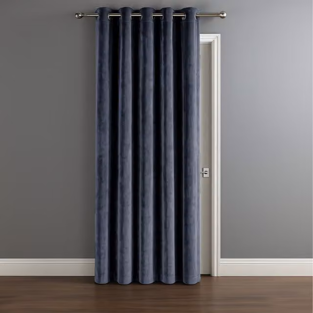 Velosso Grey Matte Velvet Thermal Insulating Opaque Fabric Door Panel Curtain with Rod Pocket
