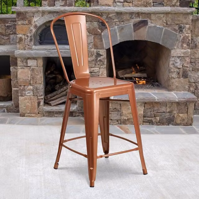 FWStyle 24 Inch Distressed Metal Industrial Counter High Stools in Copper