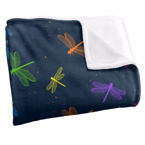 JQ Licensing James Piazza Neon Dragonflies Pattern Super Soft Fleece Throw Blanket, Multicolour, W/D/H: 152 x 127 cm – 2