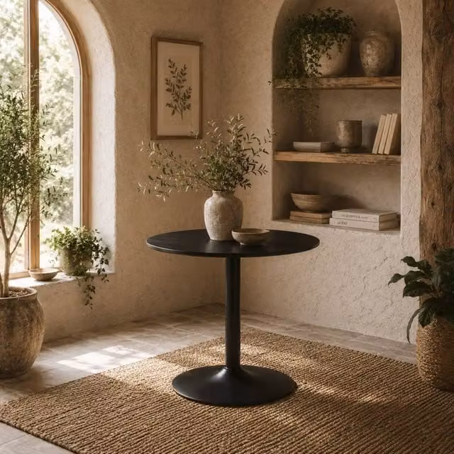 Wyld Haus Reveva Round Metal Dining Table in Black, Diameter: 70 cm, Height: 75 cm – 1