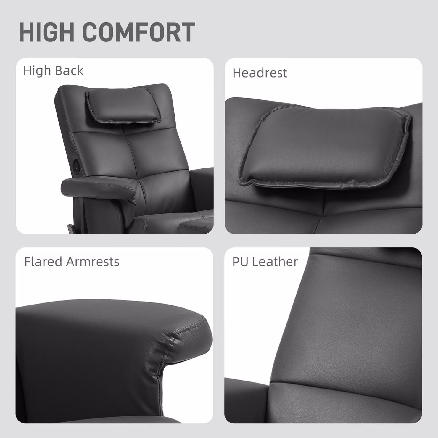 HOMCOM Faux Leather Massage Recliner Chair with Storage Ottoman in Black – 8