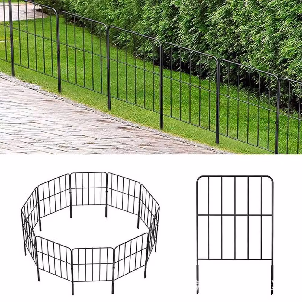 FLAVORA 10 Pack Metal Decorative Animal Barrier Garden Fence Panels in Black, W/H: 100 x 100 cm – 2