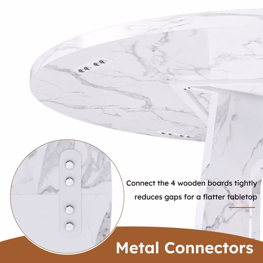 Rolipo Round White Marble Effect MDF Dining Table – 3