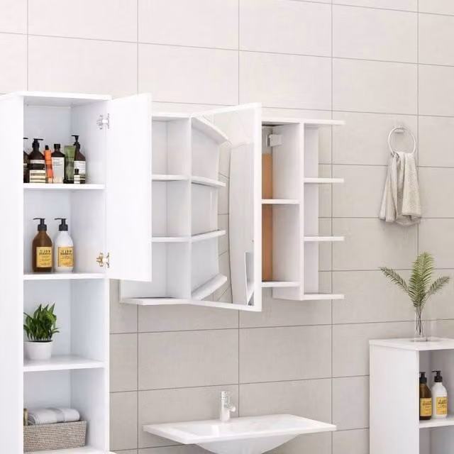 Berkfield Home White Wall Mounted Bathroom Mirror Cabinet with Hinged Doors W/D/H: 80 x 20.5 x 64 cm