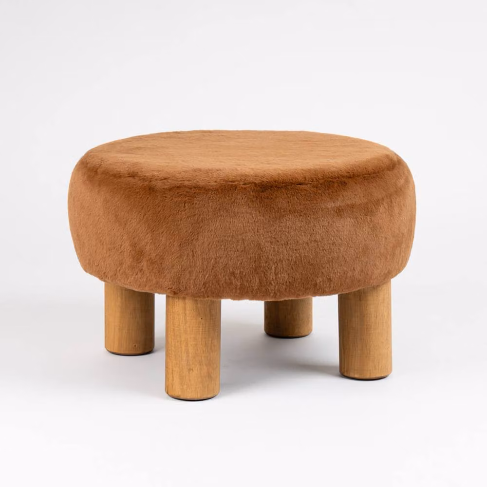 Scottish Everlastings Ltd Soft Faux Fur Round Caramel Foot Stool in Tan, W/D/H: 50 x 50 x 33 cm – 3