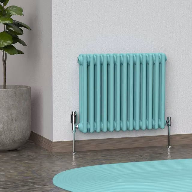 Lux Heat Horizontal 3 Column Steel Radiator in Green, W: 60.5 cm, H: 50 cm