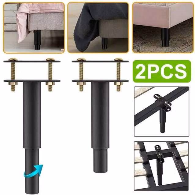 Nordara 2x Adjustable Heavy Duty Metal Bed Centre Support Legs in Black