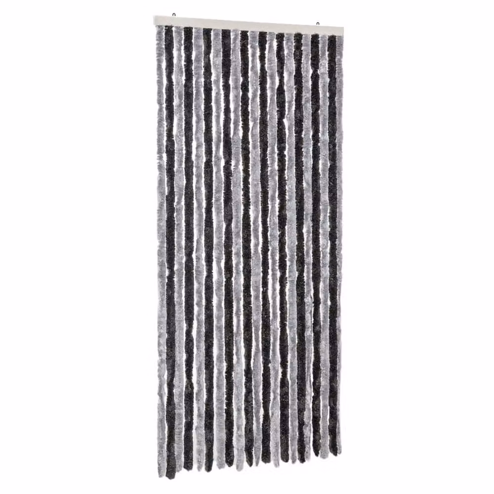 Berkfield Home Chenille Soft Fly Curtain in Grey and Black, W: 90 cm, H: 200 cm – 3