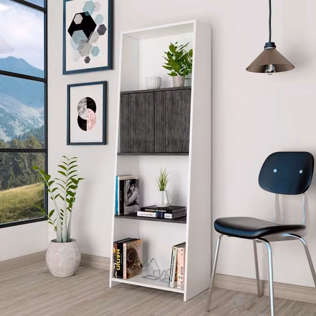 Core Products Dallas Tall Bookcase with Doors in White and Grey – 3