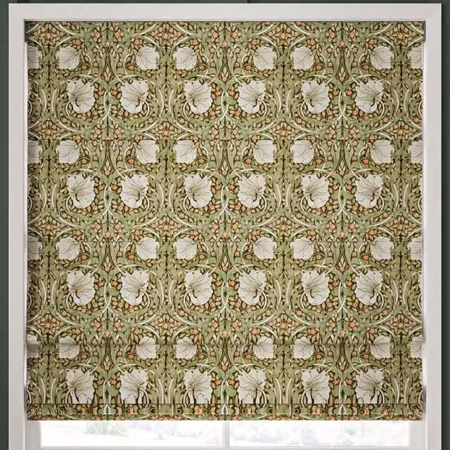 William Morris At Home Pimpernel Floral Velvet Made to Measure Roman Blind in Nettle Green