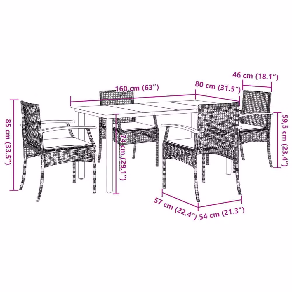 Berkfield Home 5 Piece Black Poly Rattan Garden Dining Set with Cushions – 4