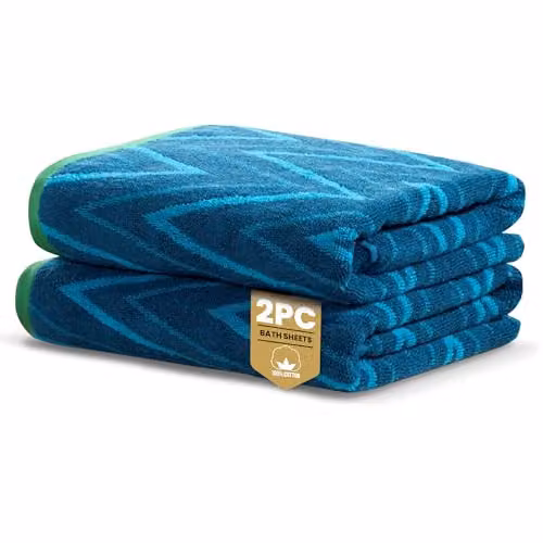 Rapport Home Helix Blue Cotton Bath Sheets 2 Pack, W: 90 cm, L: 140 cm, 500 GSM, Oeko-Tex Certified