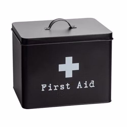 Harbour Housewares Vintage Metal First Aid Box in Black with Lid and Handles