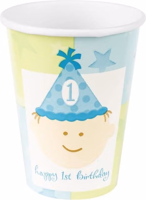 Amscan 1st Birthday Party Cups, Pack of 8, White, Yellow and Blue