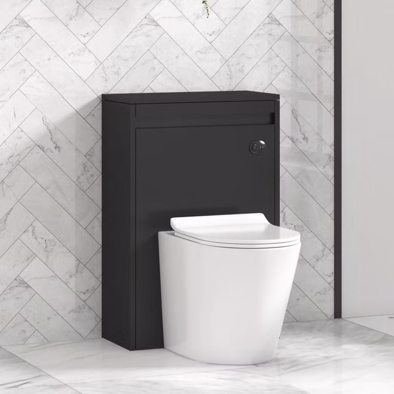 Royal Bathrooms Orion Matt Obsidian Black BTW WC Unit with Cesar Rimless Toilet Pan, Slim Seat and Cistern, Width: 54 cm