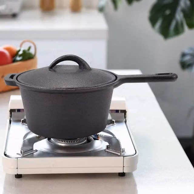 EONLION Non Stick Cast Iron Milk Pan and Saucepan in Black