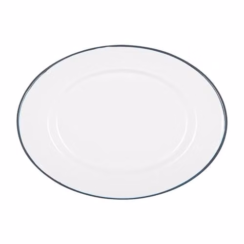 Argon Tableware White Enamel Rectangular Serving Platter with Blue Rim, W: 30.5 cm, D: 22.5 cm – 1
