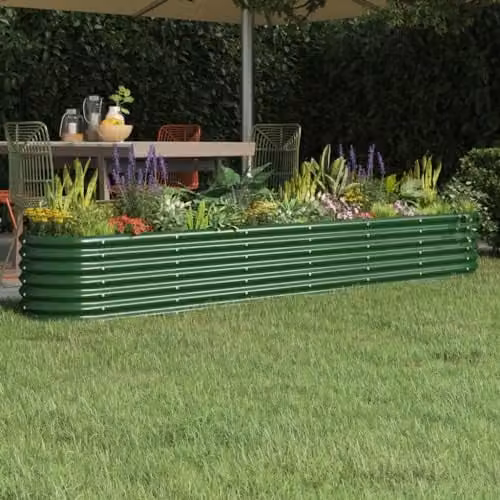 vidaXL Green Galvanised Steel Raised Bed for Vegetable, Herb or Ornamental Gardens, W: 260 cm, D: 40 cm, H: 36 cm – 2