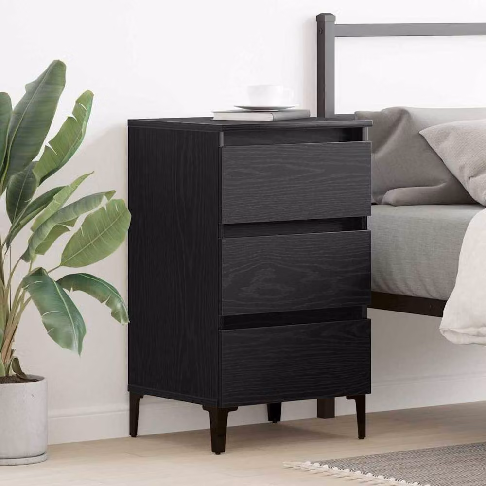 Berkfield Home Bedside Cabinet in Black Oak with Metal Legs, W: 40 cm, D: 35 cm, H: 69 cm – 2