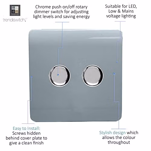 Trendi Modern LED Dimmer Switch, 2 Gang 2 Way, Grey – 2