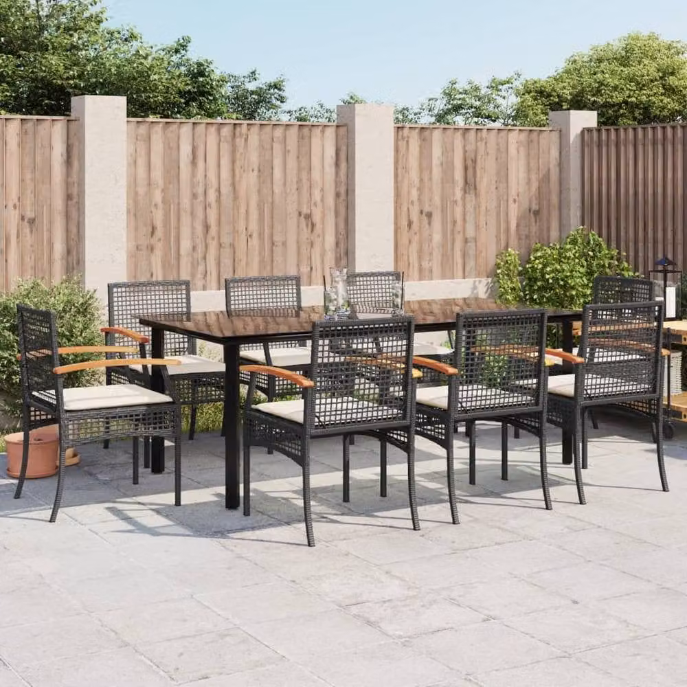 Berkfield Home Beautiful 9 Piece Black Poly Rattan Garden Dining Set with Cushions – 1