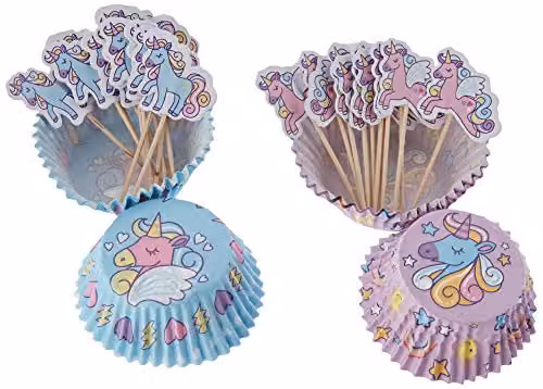 Mason Cash Multicolour Unicorn Set of 48 Cupcake Cases and Toppers
