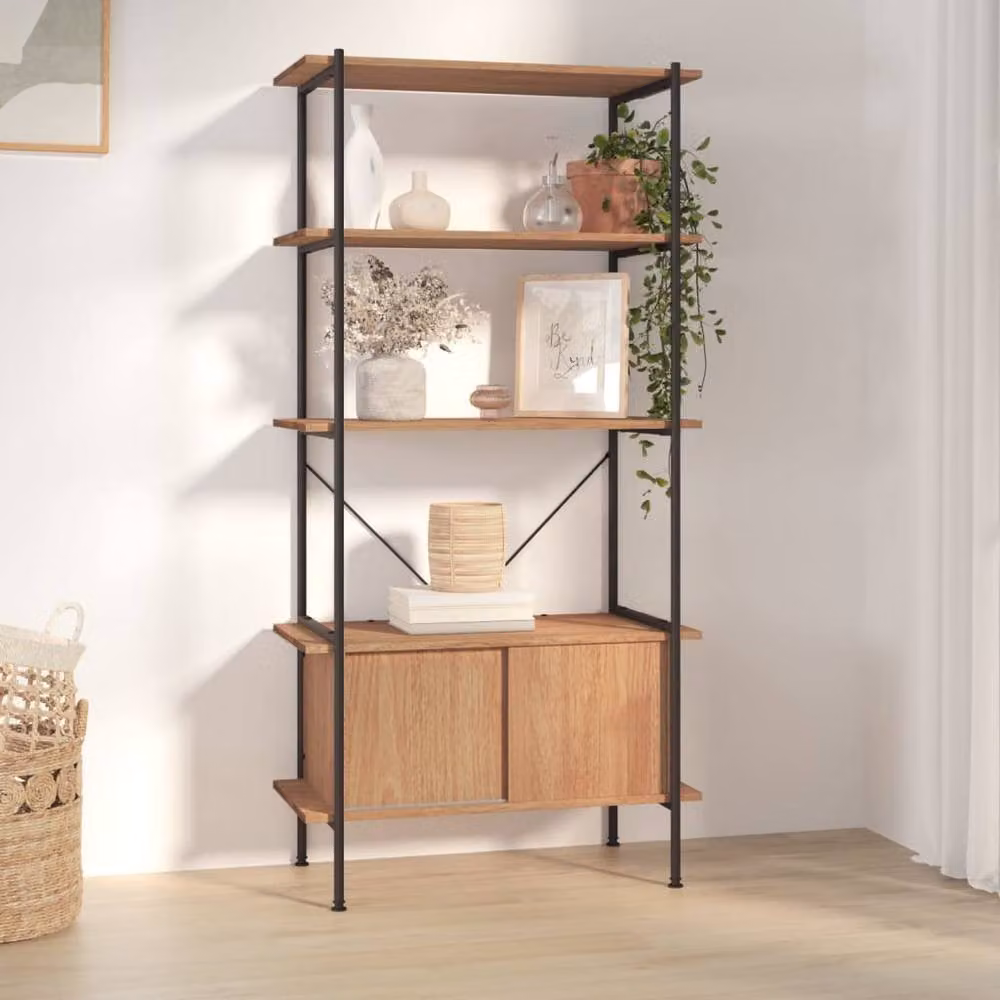 Berkfield Home Practical Bathroom Cabinet with Door and Open Shelf, Brown and Black, W/D/H: 40.0 x 80.0 x 163.0 cm – 1