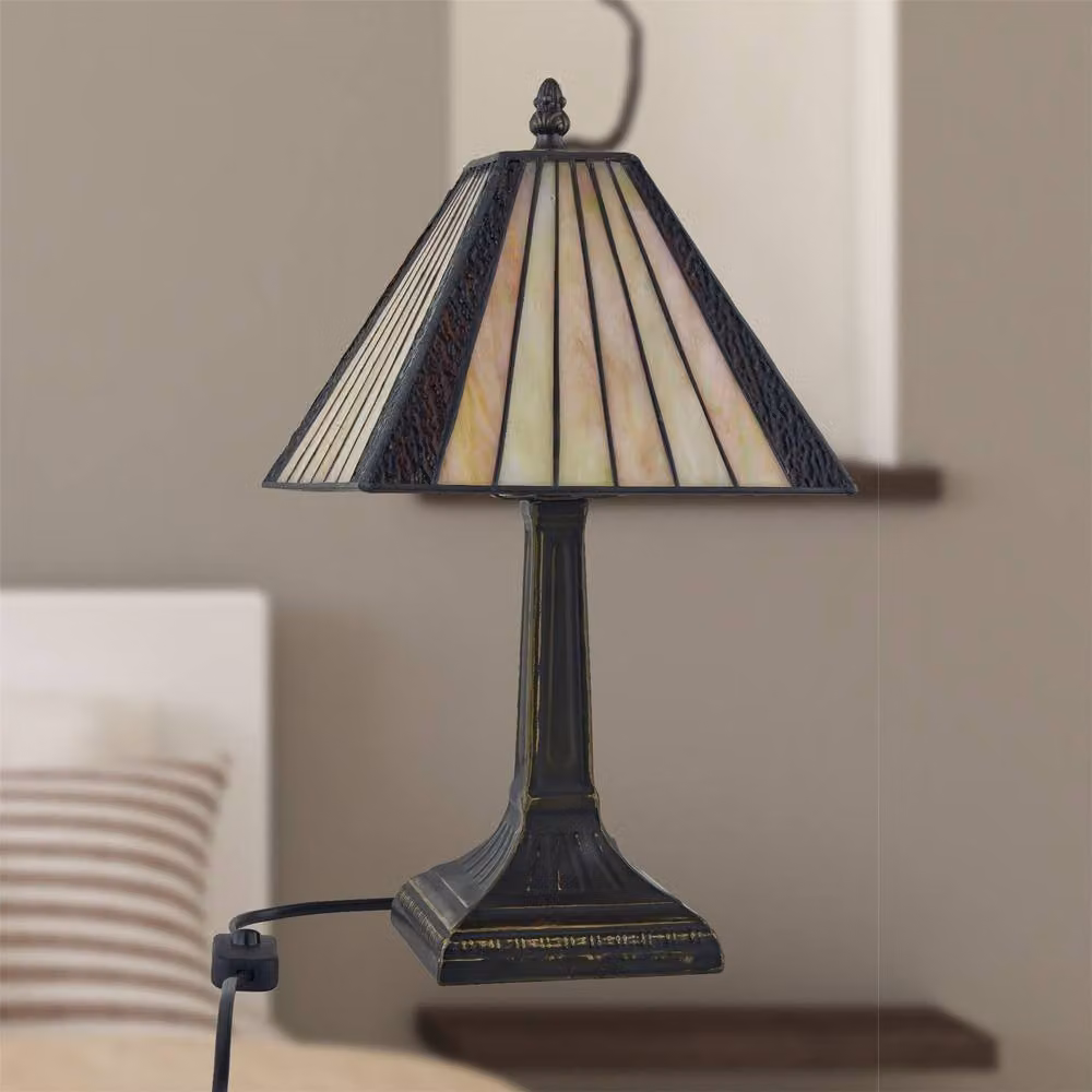 First Choice Lighting Stratford Tiffany Multicolour Glass Table Lamp in Bronze – 3