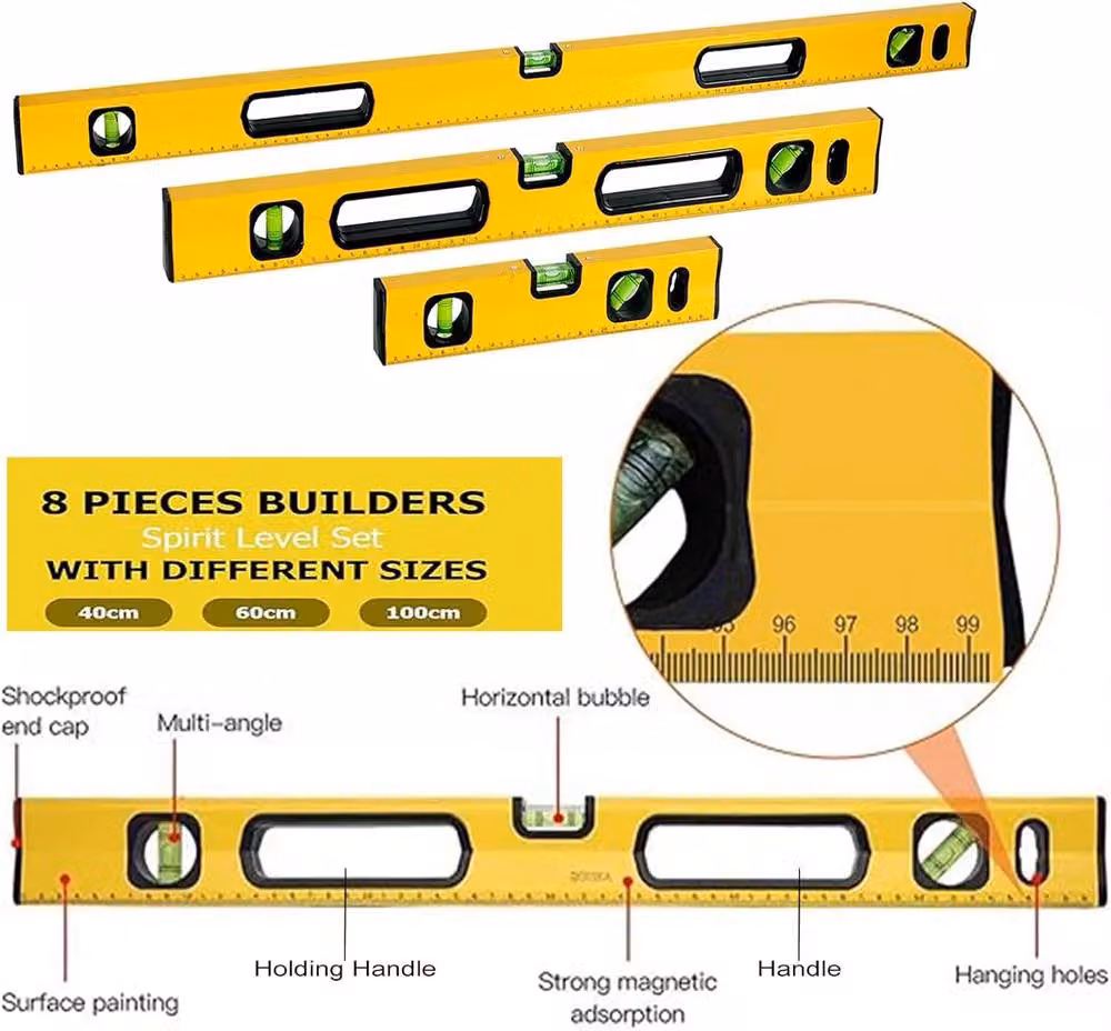 ATEK Magnetic Alloy Spirit Level and 5m Measuring Tape Set in Yellow – 6