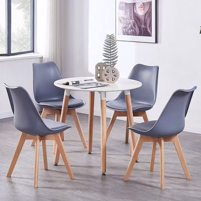 Life Interiors Lorenzo Round Mid-Century Dining Set with Table and 4 Grey Chairs