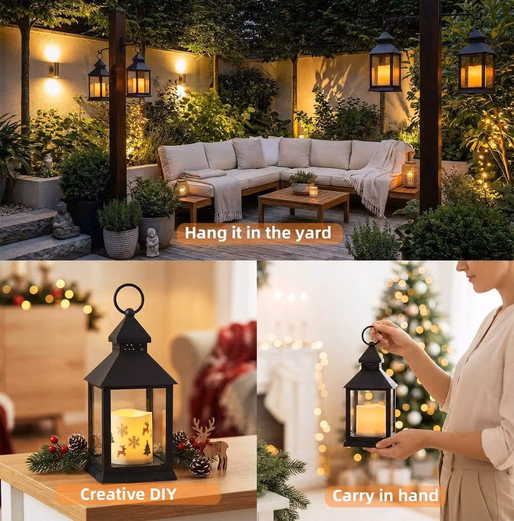 Bright Zeal 2-Pack Black 10.2 inch LED Pillar Candle Lanterns with Warm Flicker Effect and Timer – 6