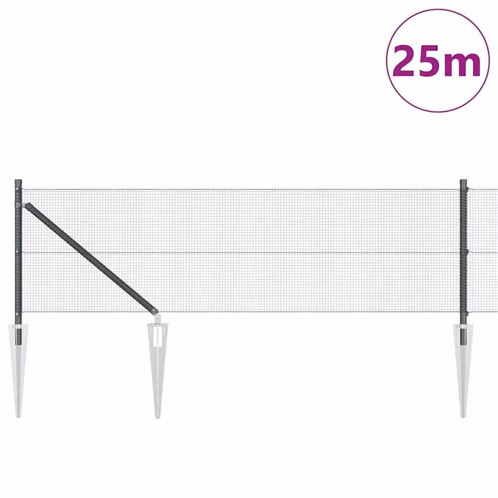Berkfield Home Round Fence Post Set of 2 in Grey and Black Steel and PVC, Length: 25 m, Diameter: 0.5 m – 2