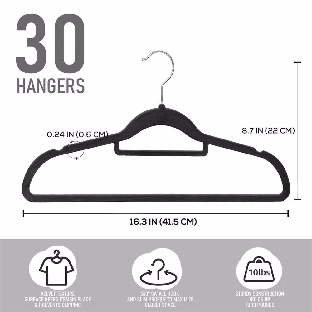 NESTLUNE 30 Pack Black Non Slip Velvet Flocked Clothes Hangers – 2