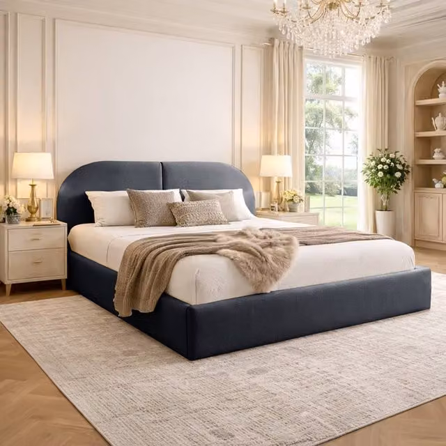 Desire Deco Dolores Upholstered Plush Velvet Bed Frame in Grey, W/D/H: 120 x 200 cm