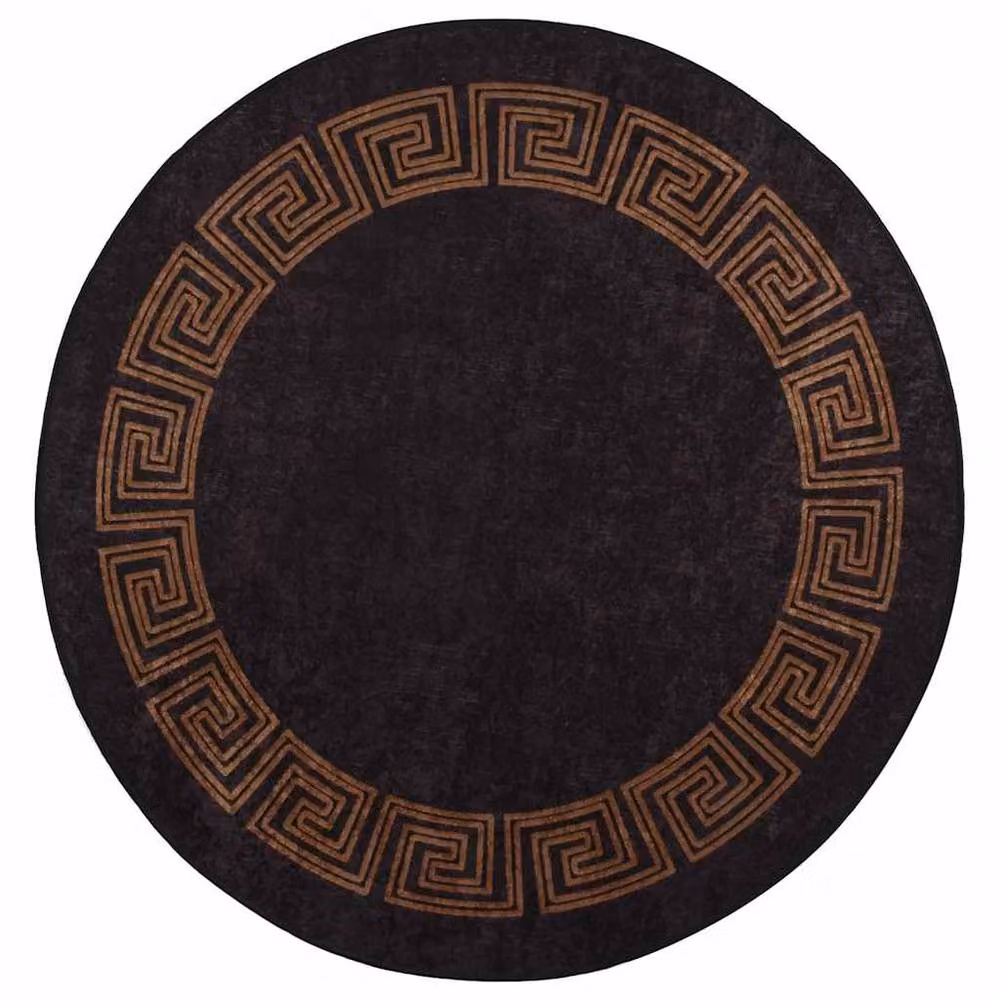Berkfield Home Washable Round Anti Slip Rug in Black and Gold, Diameter: 100 cm – 3