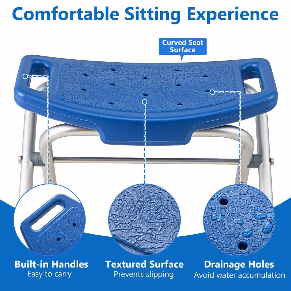 Costway Height Adjustable Folding Shower Stool with Handle in Blue – 3
