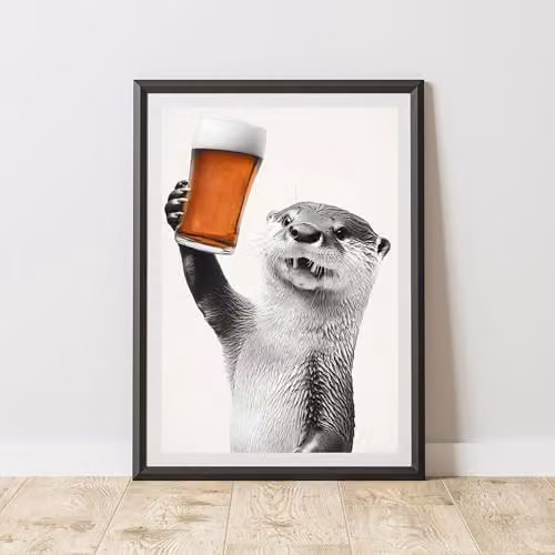 60 Second Makeover Funny Otter Drinking Beer Paper Poster, A3, Multicolour